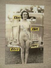 4X6 Vintage Artistic 1940's ? Photo Miss Budweiser 1 Pc Bathing Suit By Old Car picture