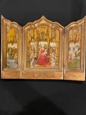 Vintage Malvagna Triptych wooden folding 3 Part Madonna + Child GOLD Gorgeous picture