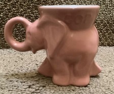 vtg 1977 Frankoma PINK ELEPHANT Mug Planter GOP Republican TRUNK Handle Pottery picture