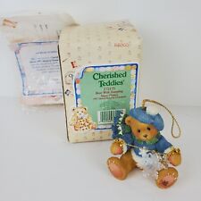 Vintage 1997 Enesco Cherished Teddies Bear with Dangling Snowflakes Ornament picture