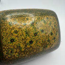 VTG Kashmir India Laquer Hand Painted Floral Paper Mache Trinket Box MCM 6” picture