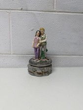 Vintage Ceramic Love Story Rotating Music Box Boy And Girl Love Works picture