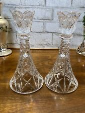 VTG Retro Crystal CandleHolders 24% Lead 8” Tall Made in USA Elegant Lot Of 2 picture