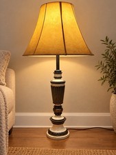 Vintage Stiffel Table Lamp Fluted Column Ivory Bronze Gold Tan Shade picture