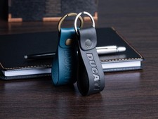 DUCATI Leather Keychain: Full-Grain or Crazy Horse Leather Motorcycle Keyring picture