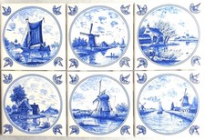 6  Nautical  Blue Delft Designs  Ceramic Tiles Kiln Fired 4.25