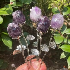 Natural Hand Carved Dreamy Purple Quartz Crystal,Rose flower Home Decor Gift 1pc picture