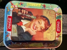 ORIGINAL 1953 1950'S COCA COLA COKE MENU GIRL METAL TRAY THIRST KNOWS NO SEASON picture