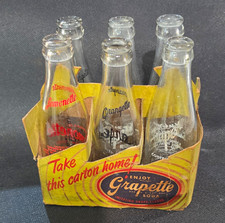 Grapette Vintage Clear Soda Glass Bottles w/ Carrier Carton Lemonette Orangette picture