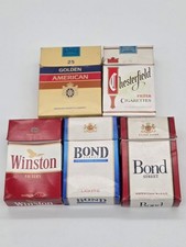 Vintage Empty Cigarette Packs Lot of 5 Winston Bond Chesterfield Golden American picture