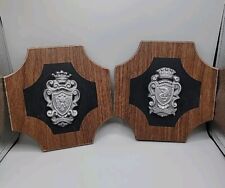 Royal Family Crest/Coat of Arms Wall Plaque Art Pair Metal Crest On Wood  picture