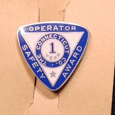 THE CONNECTICUT CO- Company Bus & Trolley  1 Year Safety Operator Award Pin. W&H picture
