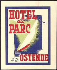 Hotel du Parc Ostende Belgium FRENCH Vintage Luggage Label 3.25 x 4