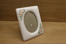 Vintage White Ceramic Oval Picture Frame Pink Green Roses picture