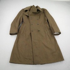 Vintage French Army Coat size 42 Brown Wool Double Breasted Trench Coat 40s 50s picture