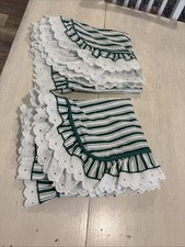 Vintage Waverly pillow shams Green & White Striped ruffled Edge Set Of 2 Queen picture