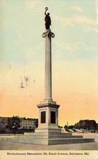 REVOLUTIONARY MONUMENT AT MT ROYAL AVENUE POSTCARD BALTIMORE MD MARYLAND 1914 picture