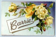 Carrie Postcard Girl Name Roses Flowers Embossed c1910's Unposted Antique picture