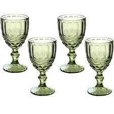 Taganov Green Wine Glasses Set 4 Vintage Glassware Drinking Water Goblets 10 OZ picture