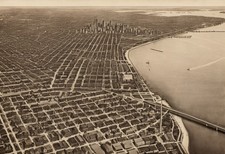 Chicago Lakefront Bird's-Eye View 1900s - Antique Wall Art Print picture