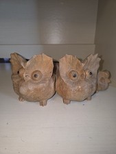 Unique Hand-carved Wooden Owl Family W/ Rats Indonesian Sculpture picture