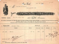 1903 Continental Tobacco Co. New York Billhead w/ Image picture