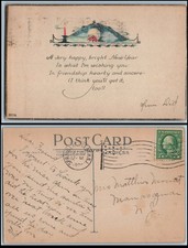 1920 New Year greeting postcard Spring Lake Beach NJ flag cancel Manasquan picture