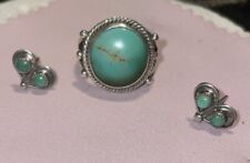 Vtg Native American Turquoise Ring Size 6 & Stud Snake Eye Earrings Jewelry Lot picture
