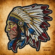 New Indian Chief Head Dress Large Embroidered Motorcycle Biker Iron On Patch picture