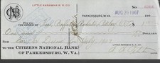 Vintage  1907  Little Kanawha Railroad Company Cancelled Check picture