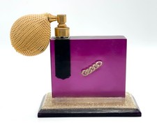 Vintage 1960's Purple Lucite Perfume Bottle Atomizer Gold Links & Sparkle UNIQUE picture