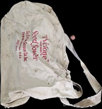 Vintage Cyclone Seed Sower Hand Crank Canvas Bag Seeder Urbana Indiana Farm Tool picture