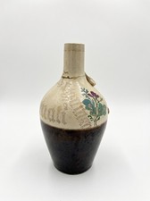 Antique Stoneware Jug Floral Two Tone Brown Tan Pottery Bottle Flask picture