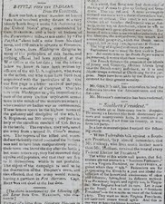 1811 TIPPECANOE Battle Newspaper James Monroe Signed Article William H Harrison picture