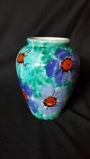 Shade of blue green ceramic vase from Italy hand painted 5.25