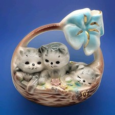 Vtg Josef Originals California “Wee Three” 3 Grey Kittens Cats In Basket *Flaws* picture
