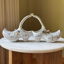 Antique Jules Verlingue French Tin-Glazed Double Clog Basket Faience Shoe Rare picture