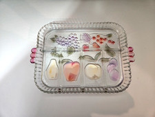 Vintage Indiana Clear Glass 5-Section Divided Relish Serving Tray - Fruit Motif picture