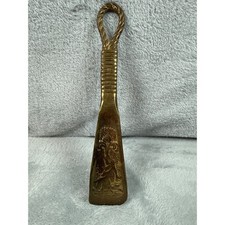 Vintage Solid Brass Shoe Horn Embossed Figural Design Twisted Rope Handle 4.2oz picture