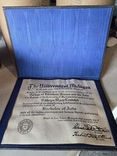 1949 University Of Michigan Diploma W/Matching Your Class Schedule Cover Case picture