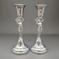Vintage Art Deco Farber Bros Krome Kraft Nude Female Candlestick Holders 8.5