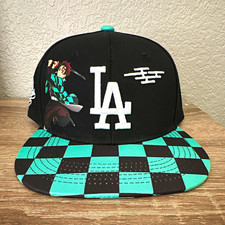 Demon Slayer Tanjiro Kamado LA Snapback Hat Black/Green Checkered Brim-2025 picture