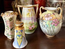 4-Piece Collection of Nippon Hand-Painted Porcelain 3 Vases and Shaker picture