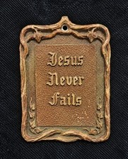 Vintage Miniature Plaque Jesus Never Fails Christian Religious Wall Decor picture