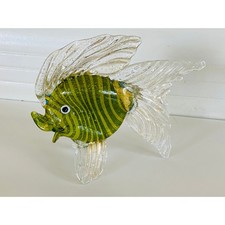 VINTAGE 1960s Murano Venetian Green & Gold Glass Fish Sculpture Figurine picture