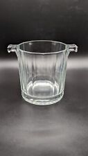 Vintage Heavy Vertically Lined Glass Ice Bucket W/Handles 5