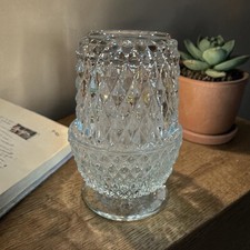 Indiana Glass Diamond Point Fairy Lamp Angel Light Candle Holder Two Pieces ￼ picture