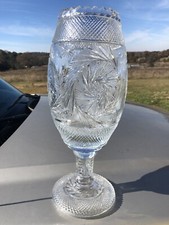 Huge Gorgeous Unusual SIGNED Heavy Cut Lead Crystal Vase picture