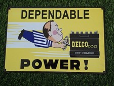 VINTAGE A C DELCO DEPENDABLE BATTERY FRESHY BOY PORCELAIN GAS OIL SIGN 12