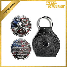 To My Son Keychain, Heartfelt Gift, Leather Holder, 3D Coin, Fist Design, Love picture